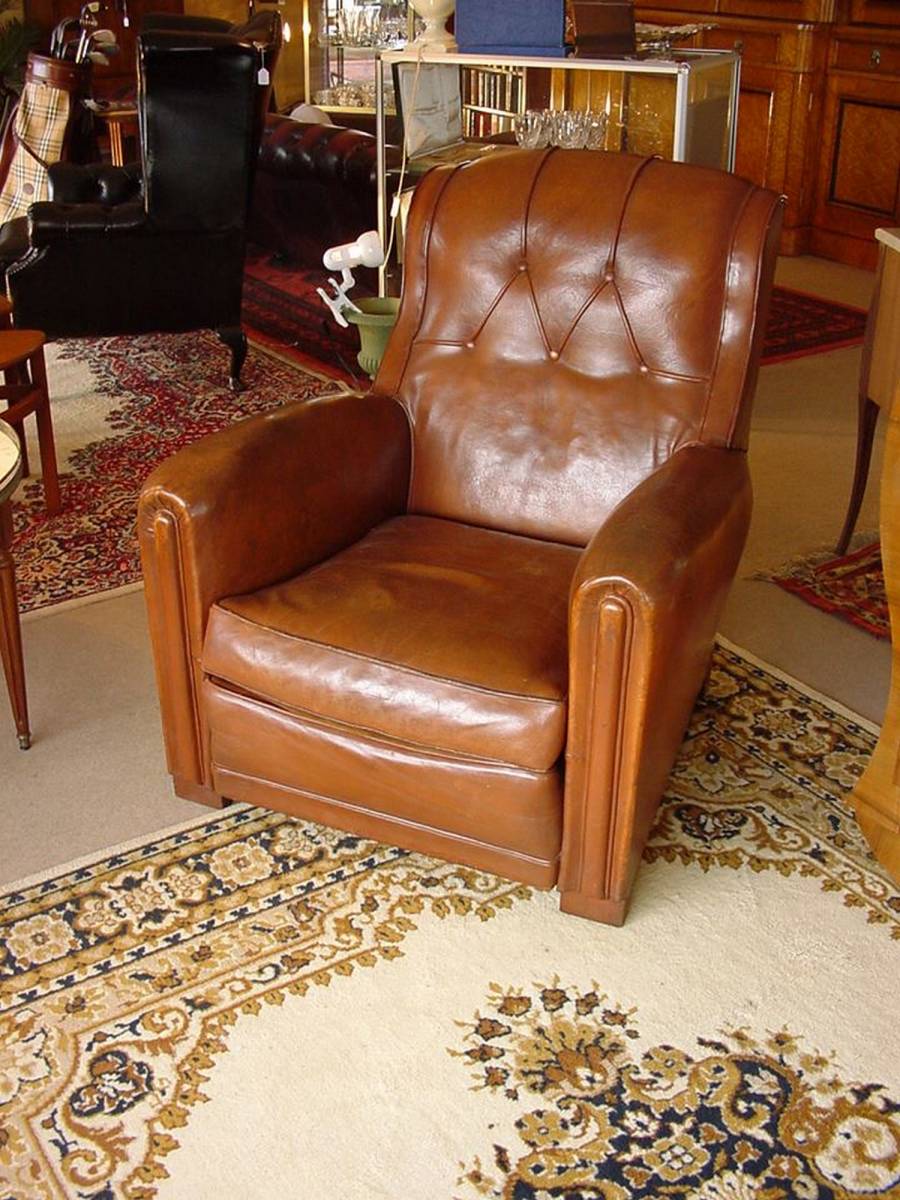 vente fauteuil chesterfield cuir marron style vintage à Orléans