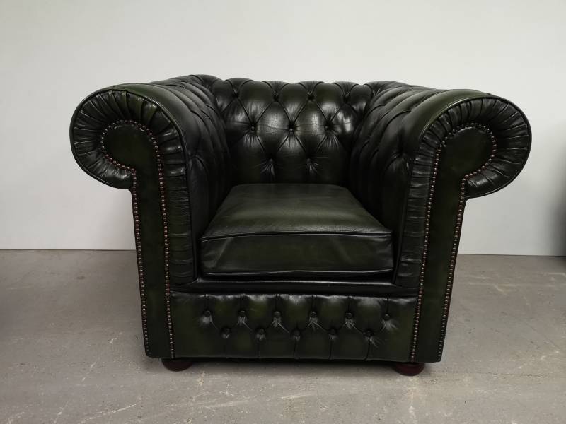 acheter fauteuil chesterfield cuir vert vintage à Paris