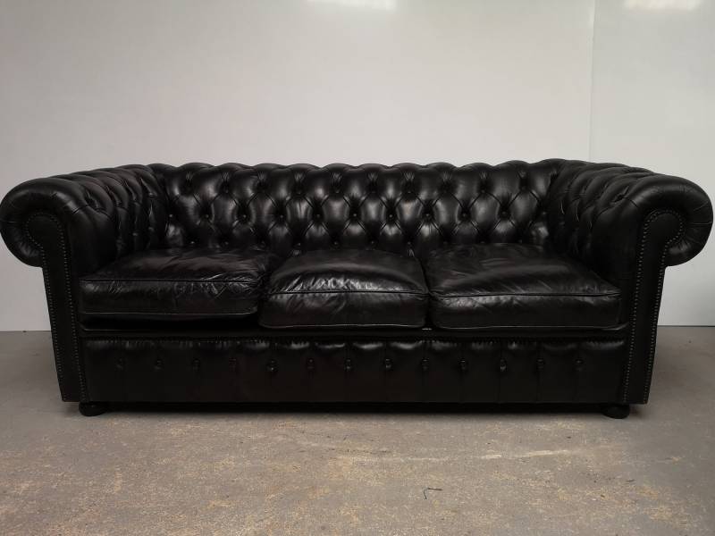 acheter canapé chesterfield cuir noir trois places à Lille